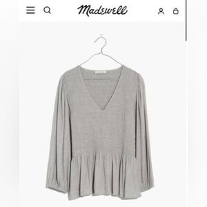 Madewell Lucie V-Neck Smocked Peplum Top in Wool Gauze